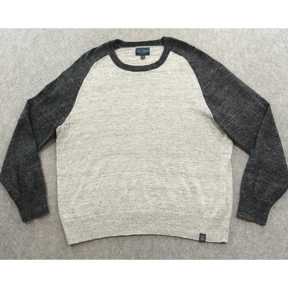 Lucky Brand Sweater Mens Extra Large Blue Gray Crew Neck Raglan Long Sleeve Knit